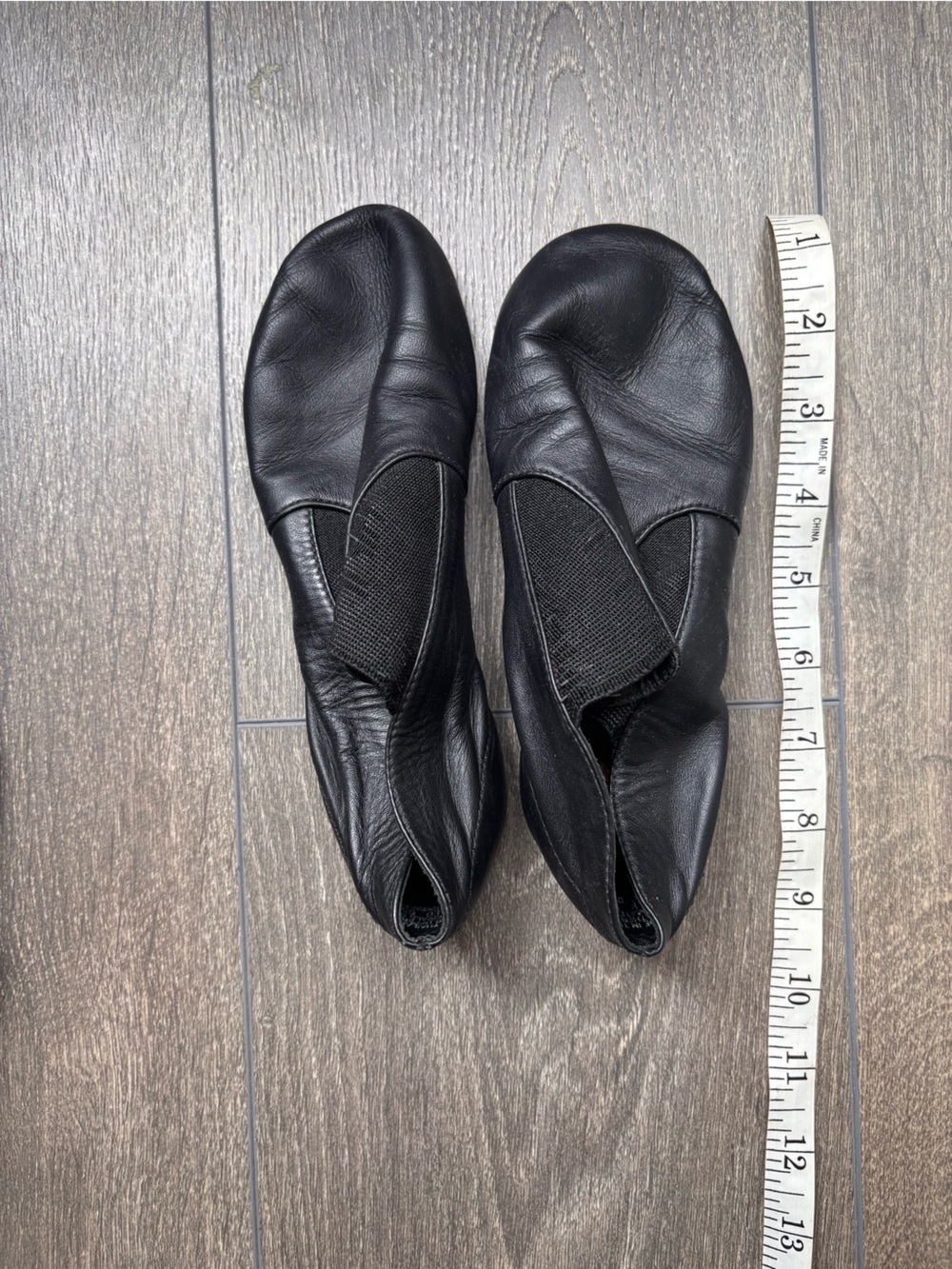 Women's Black Leather Slip-On Dance Flats